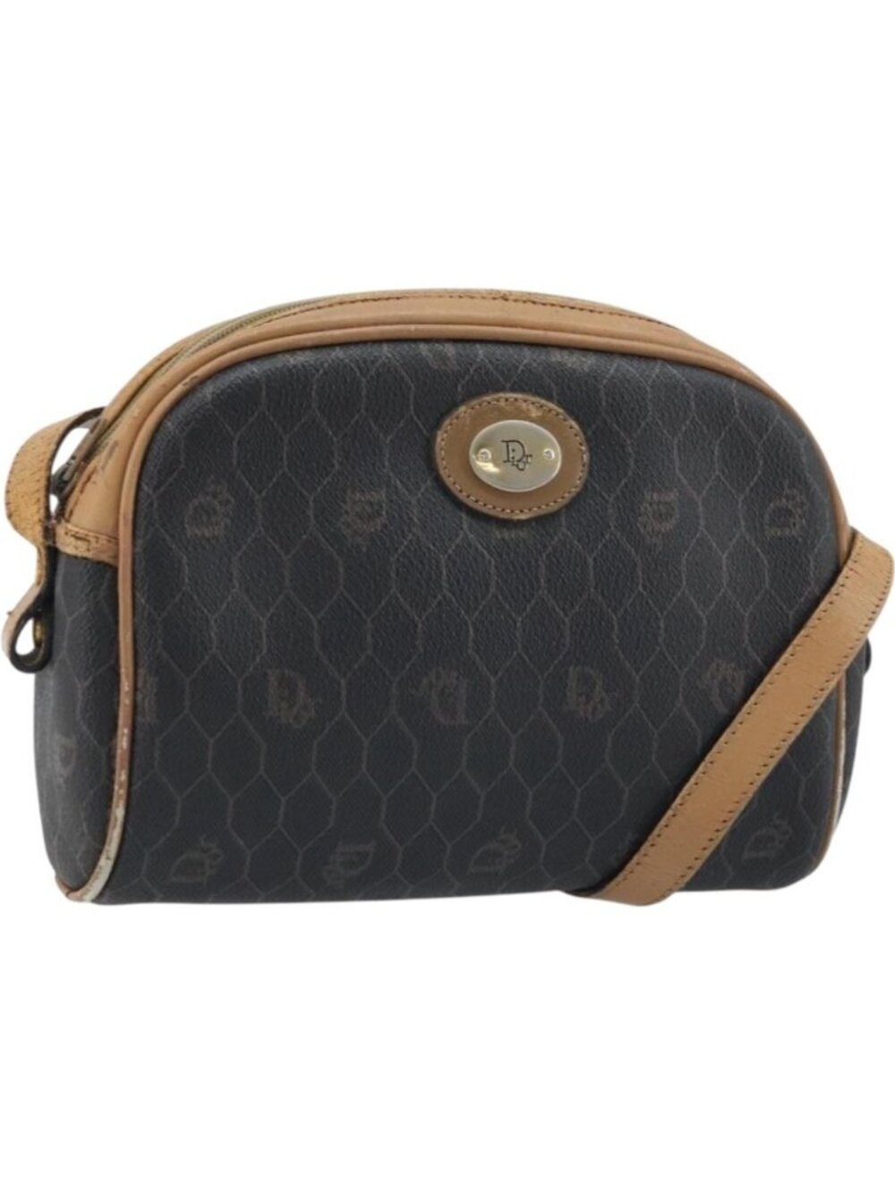 Christian Dior Honeycomb Canvas Shoulder Bag PVC Black Gold